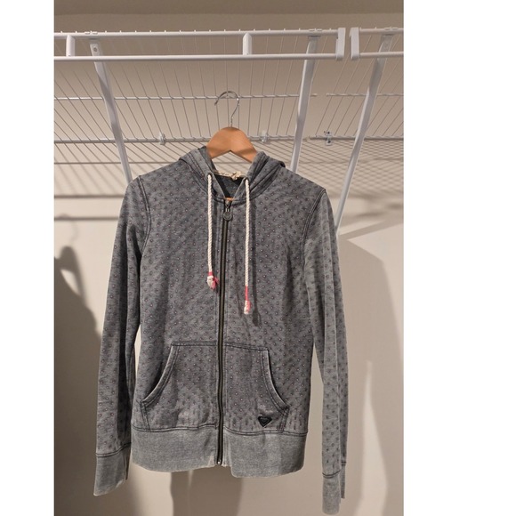 Roxy Hoodie Full Zip Up Gray with Pink Dots Womens - Picture 1 of 6